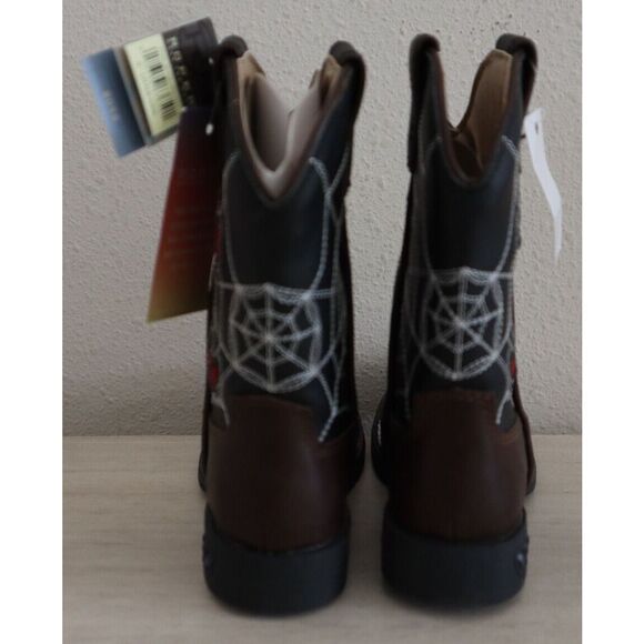 Roper Little Kids Sz 9M Brown Faux Leather Spider Web Light-Up Western Boots - Picture 3 of 16